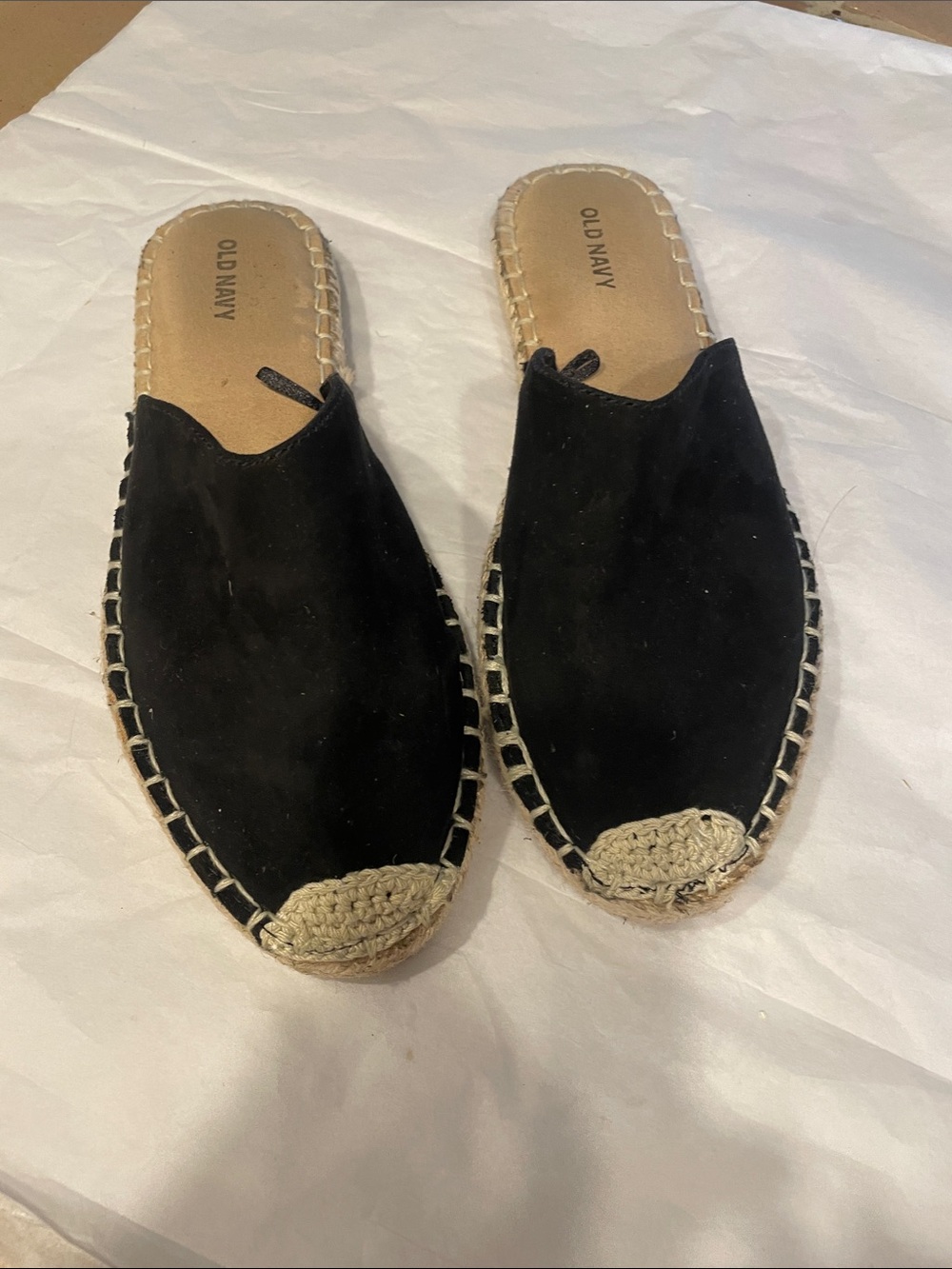 Old Navy Black Suede Espadrille Slip-On Mules